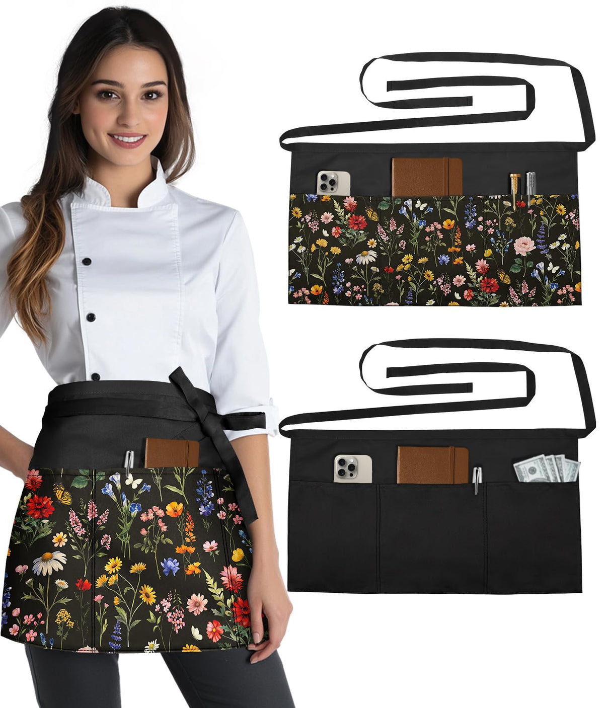 Slohif reversible server apron with flower pattern adds vibrant style during service