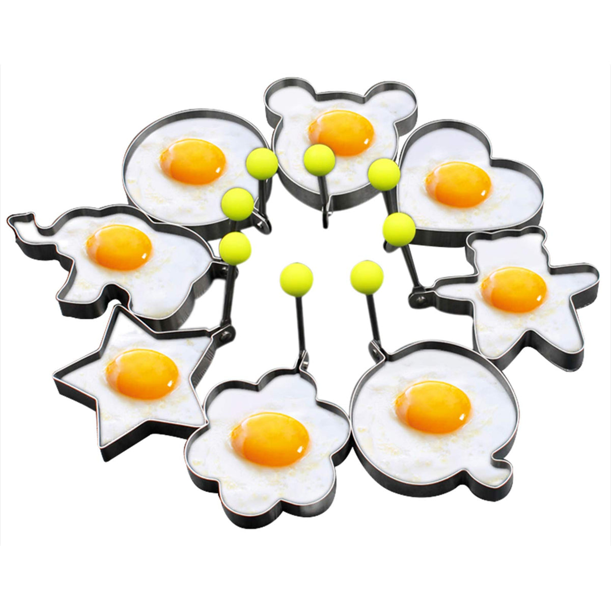 Slomg 8pcs egg ring set creates perfect shapes quickly on the griddle