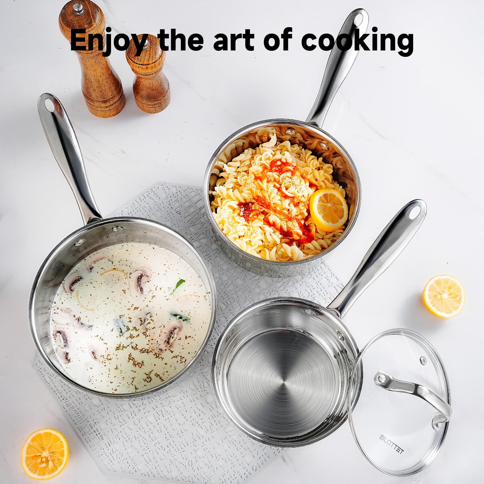 SLOTTET dishwasher-safe saucepans for quick cleanup