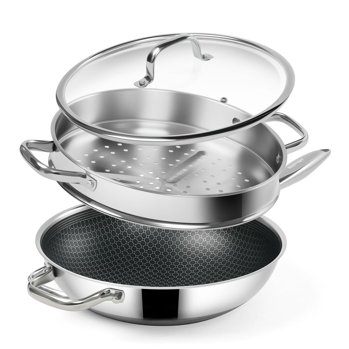 SLOTTET Hybrid 12-Inch Wok top view shows durable construction for high-heat searing