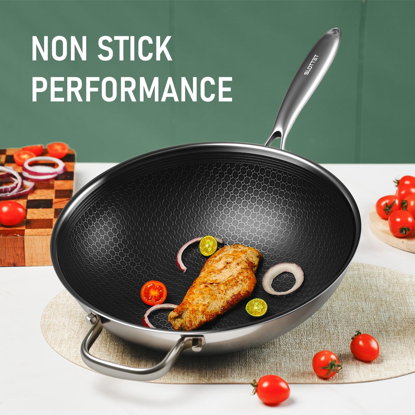 SLOTTET Hybrid Wok steamer vegetables image demonstrates steam cooking with ease