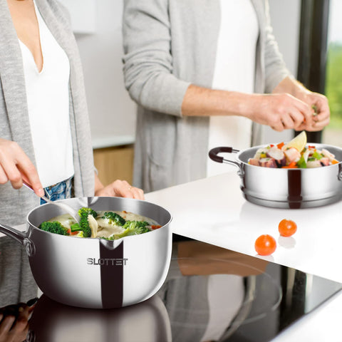 SLOTTET pan withstands oven use up to 500°F for finishing recipes.