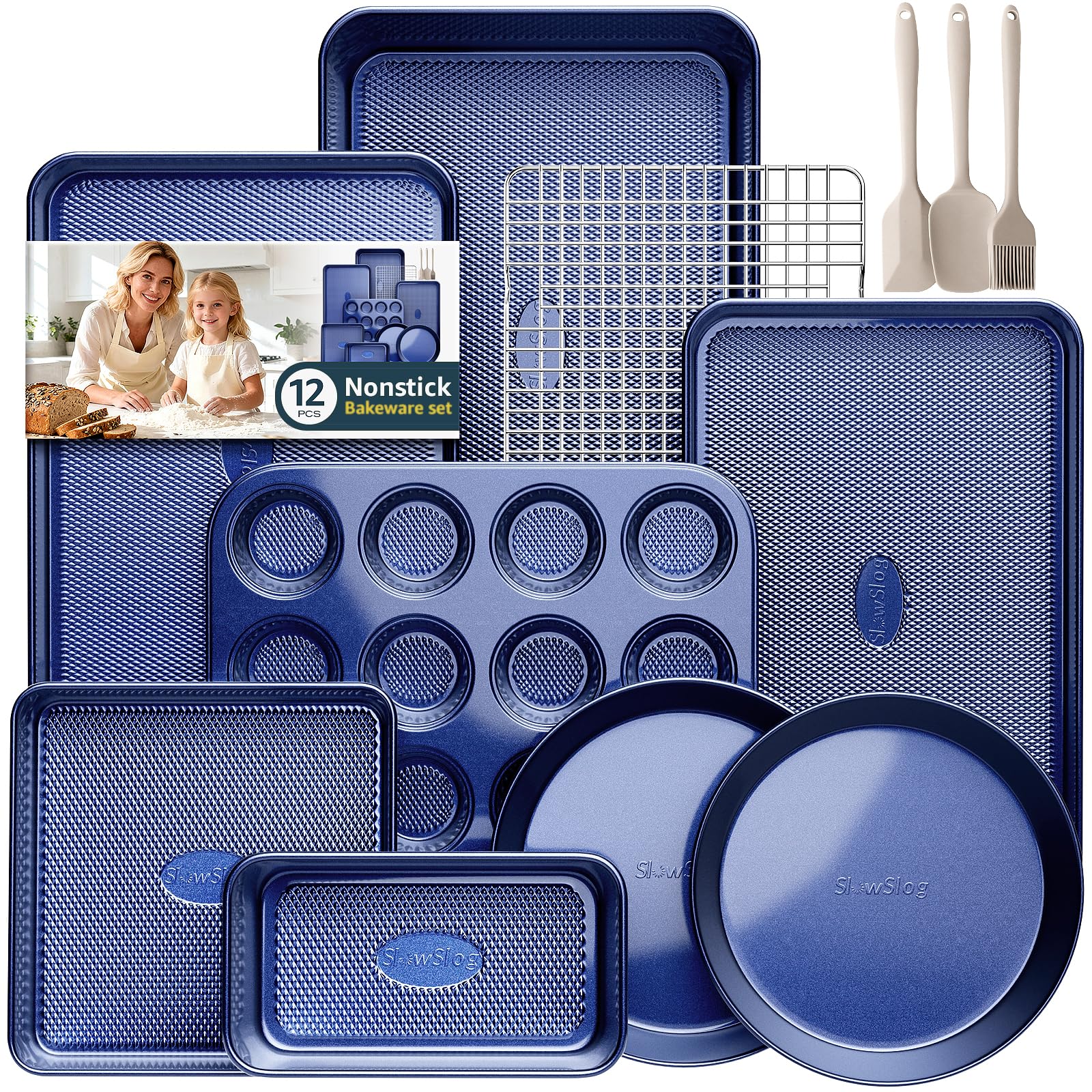 Slow Slog 12-piece bakeware set assembled for compact storage.