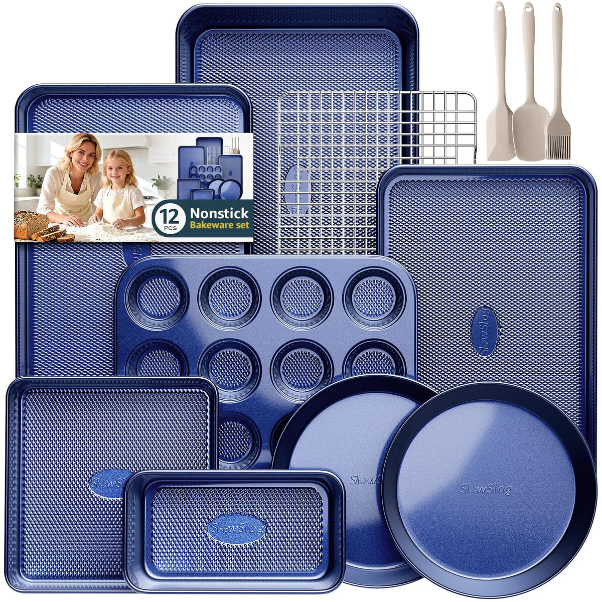 Slow Slog 12-piece bakeware set assembled for compact storage.