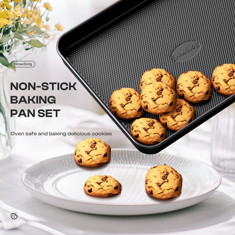 Slow Slog cookie sheets and roasting pan enable versatile batch baking