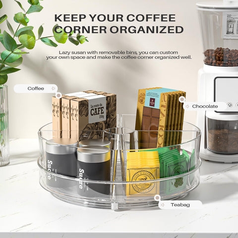 Slow Slog lazy susan with four removable bins ideal for spices and condiments.