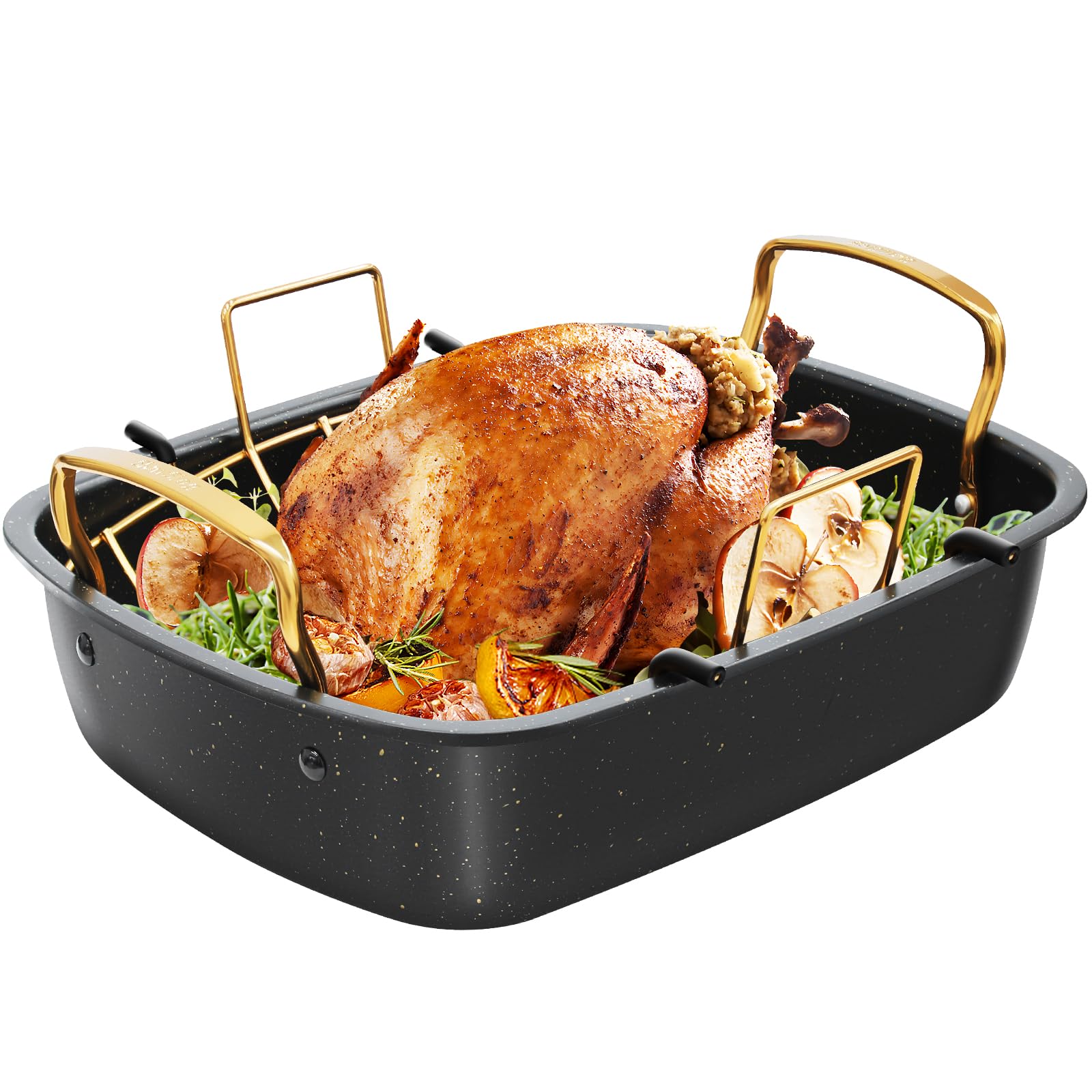Slow Slog 17x13 gold roasting pan ready for large roasts.
