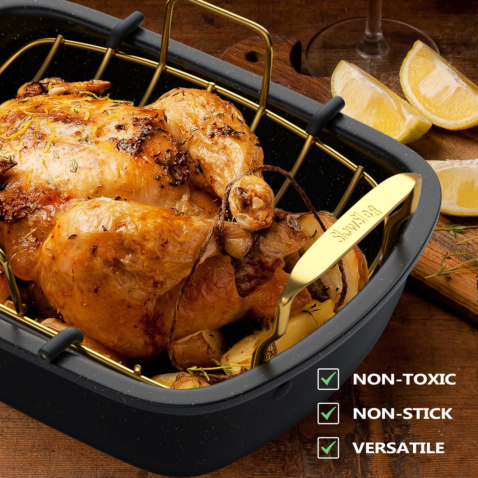 Slow Slog pan accommodates vegetables and meats for family dinners.