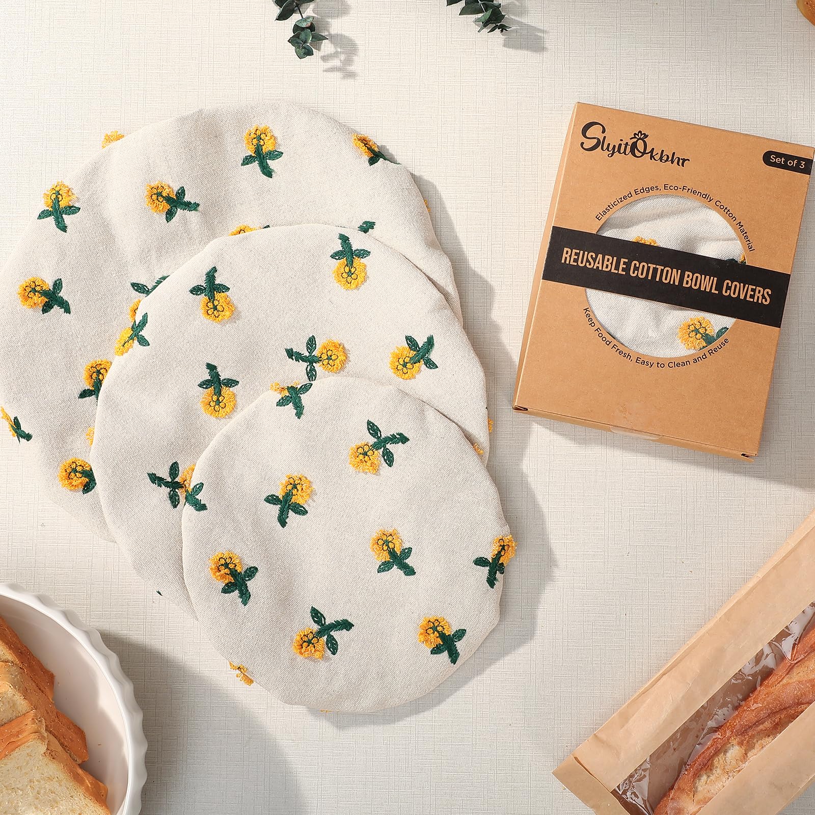Slyitokbhr beige daisy embroidery adds charm to kitchen storage.