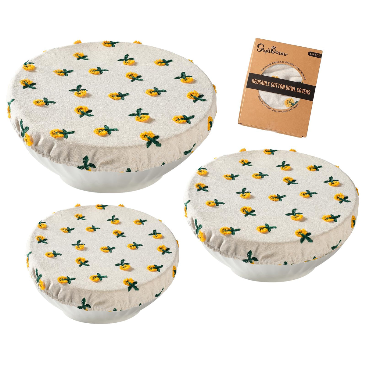 Slyitokbhr bowl covers with embroidery daisies keep bowls covered during bread proofing.