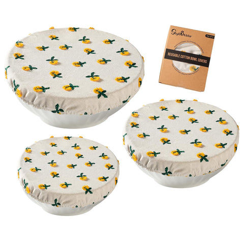 Slyitokbhr bowl covers with embroidery daisies keep bowls covered during bread proofing.