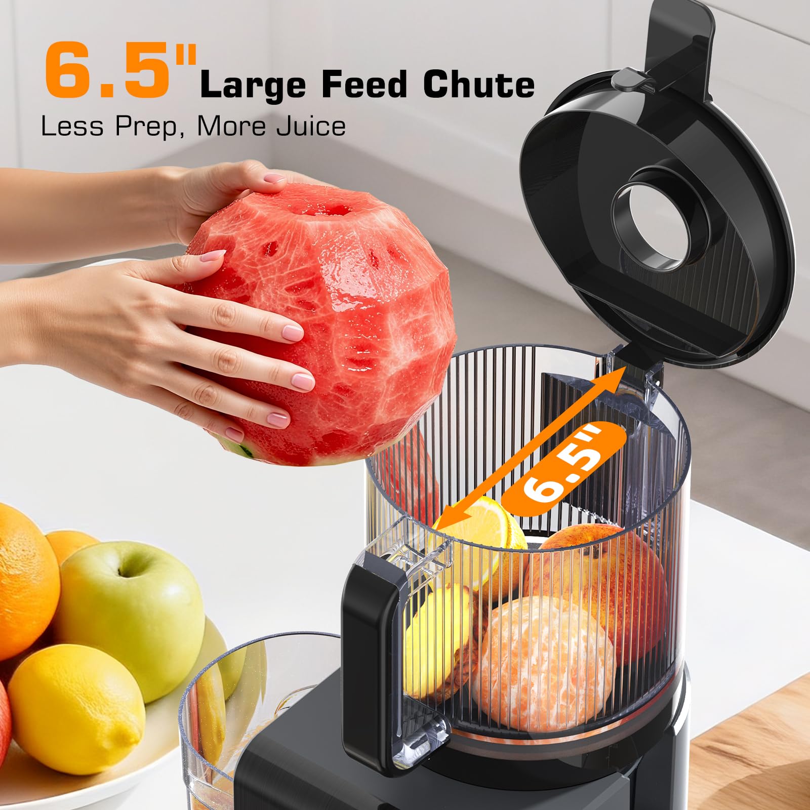 SMALLHOO juicer hopper holds 100 oz for batch juicing sessions.