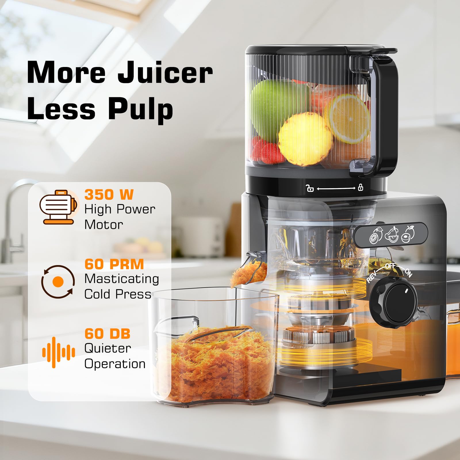 SMALLHOO black juicer design complements a modern kitchen.