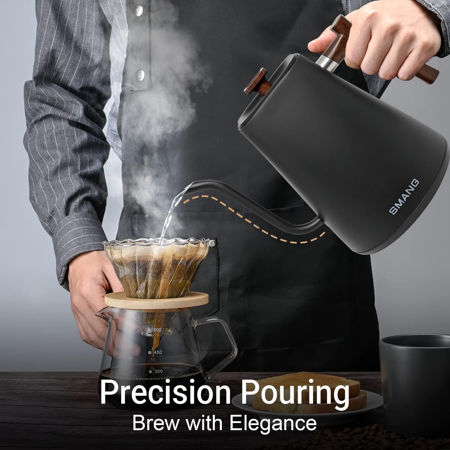 SMANGPER kettle LCD display shows target and real-time temperature for accurate brewing