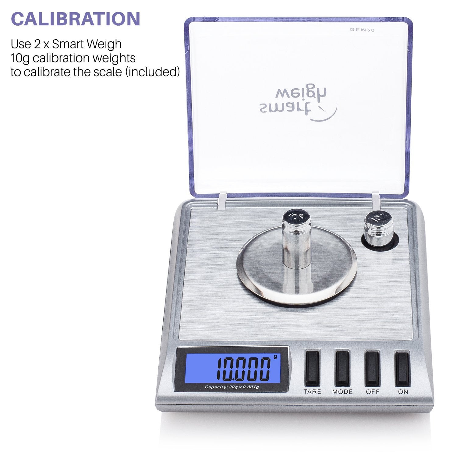 Smart Weigh GEM20 includes calibration weights for easy setup.