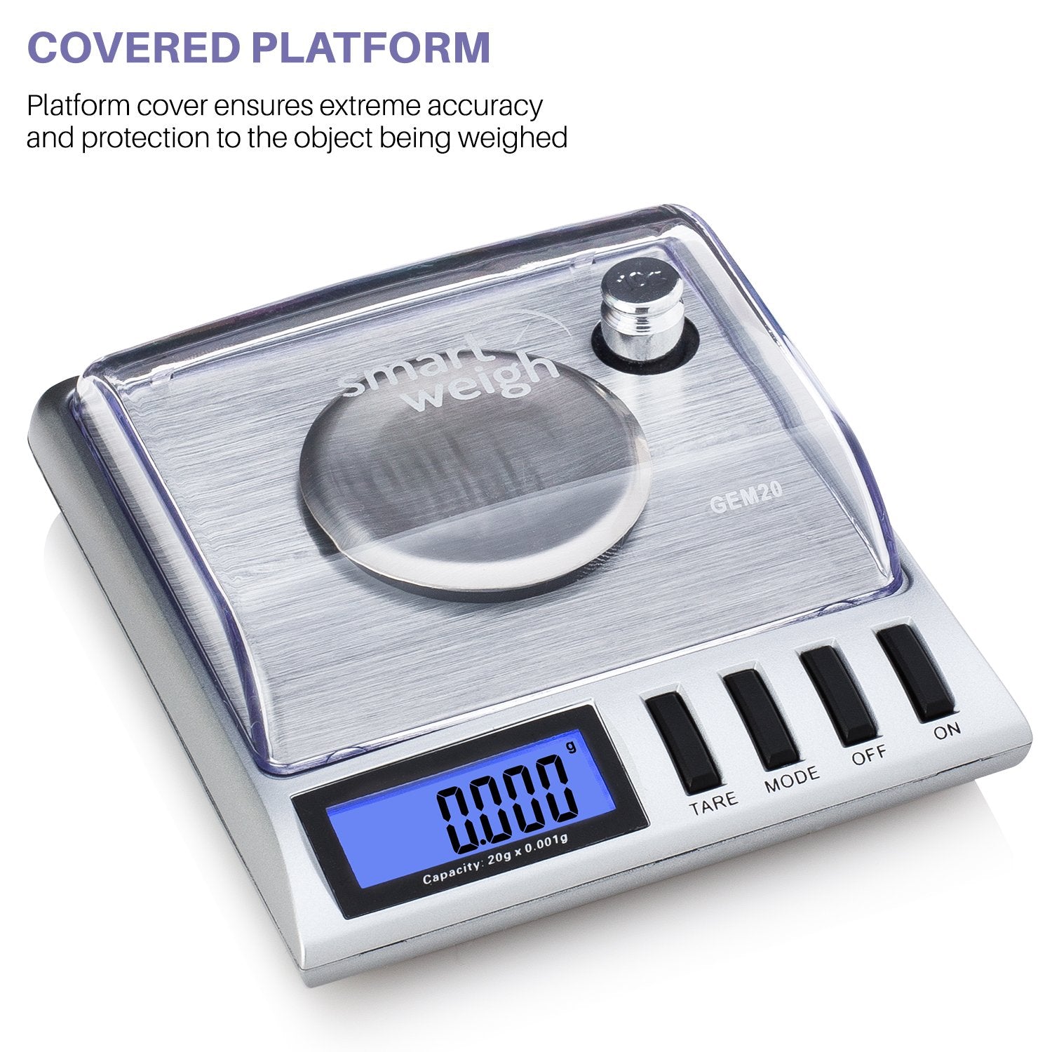 Smart Weigh GEM20 tare function enables net weight accuracy.