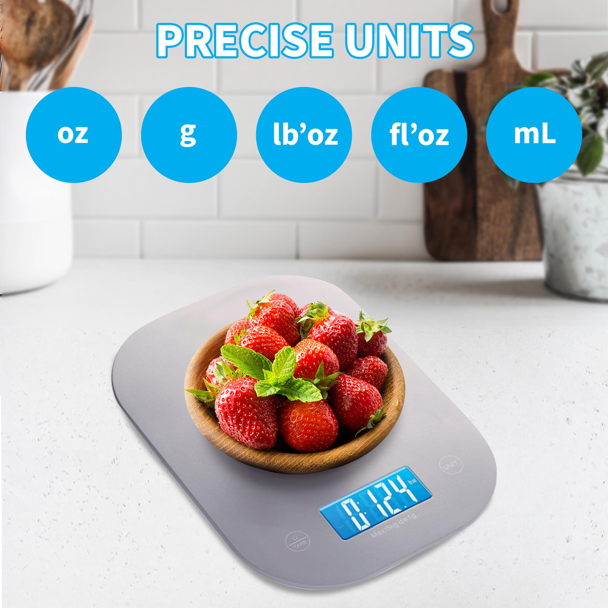 Smart Weigh gray digital scale display lit for quick readings in any light.
