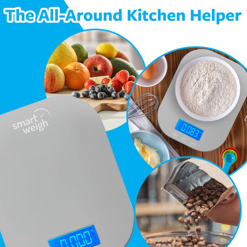 Smart Weigh gray digital scale delivers precise weighing for ingredients and portions.