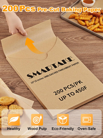 SMARTAKE 10x15 inch parchment sheets fit standard baking pans.