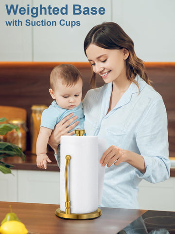 SMARTAKE gold-finish towel holder adds stylish touch to kitchen decor.