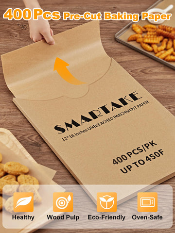 SMARTAKE non-stick parchment with silicone coating for smooth release.