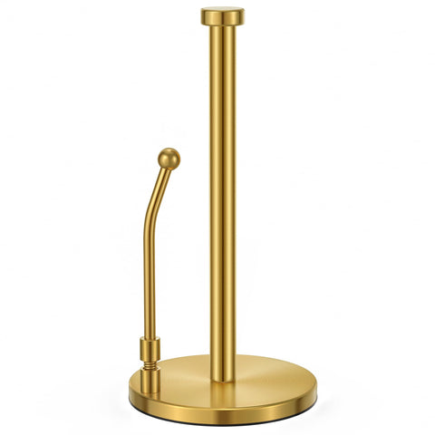 SMARTAKE paper towel holder with gold finish sits firmly on the counter.