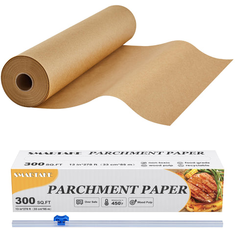 SMARTAKE parchment paper roll, 13in x 278ft, non-stick surface for easy baking.