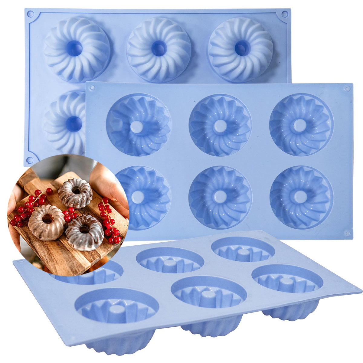SmartKitch Jello Molds 3pcs blue set with non-stick silicone for easy release and versatile treats.
