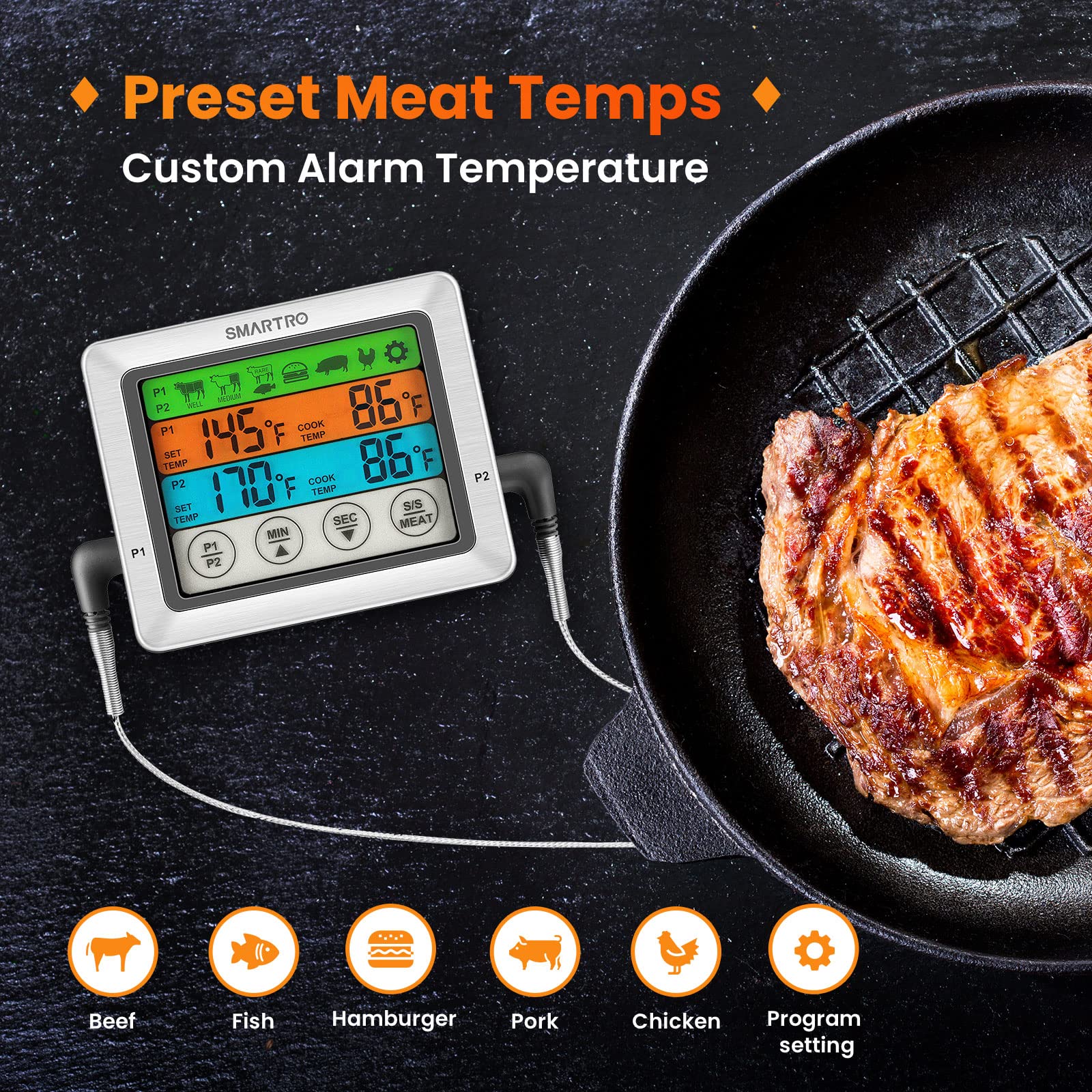 Commercial-grade waterproof probes withstand high heat for reliable readings.