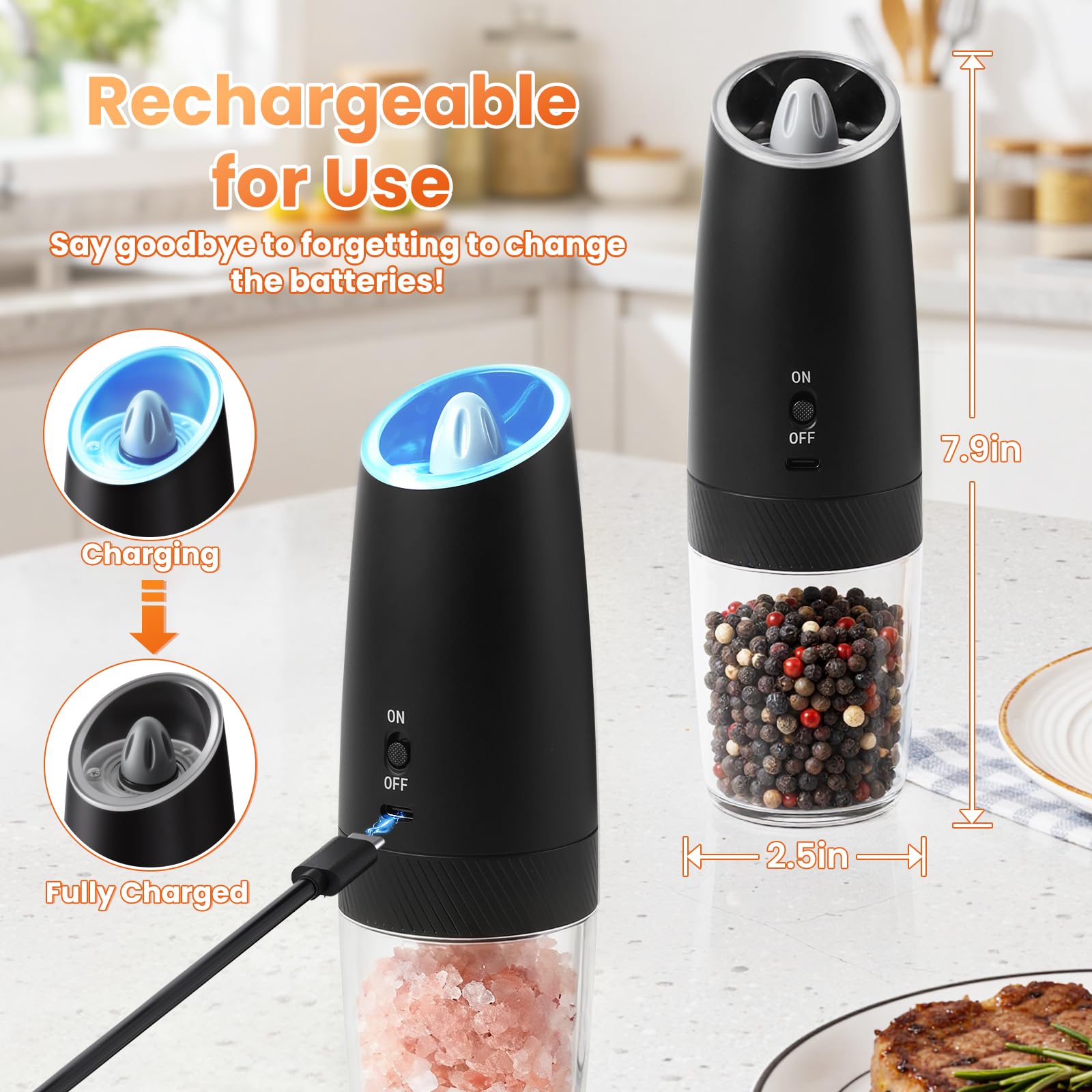 SmartTrends gravity salt grinder transparent chamber helps monitor remaining seasoning.
