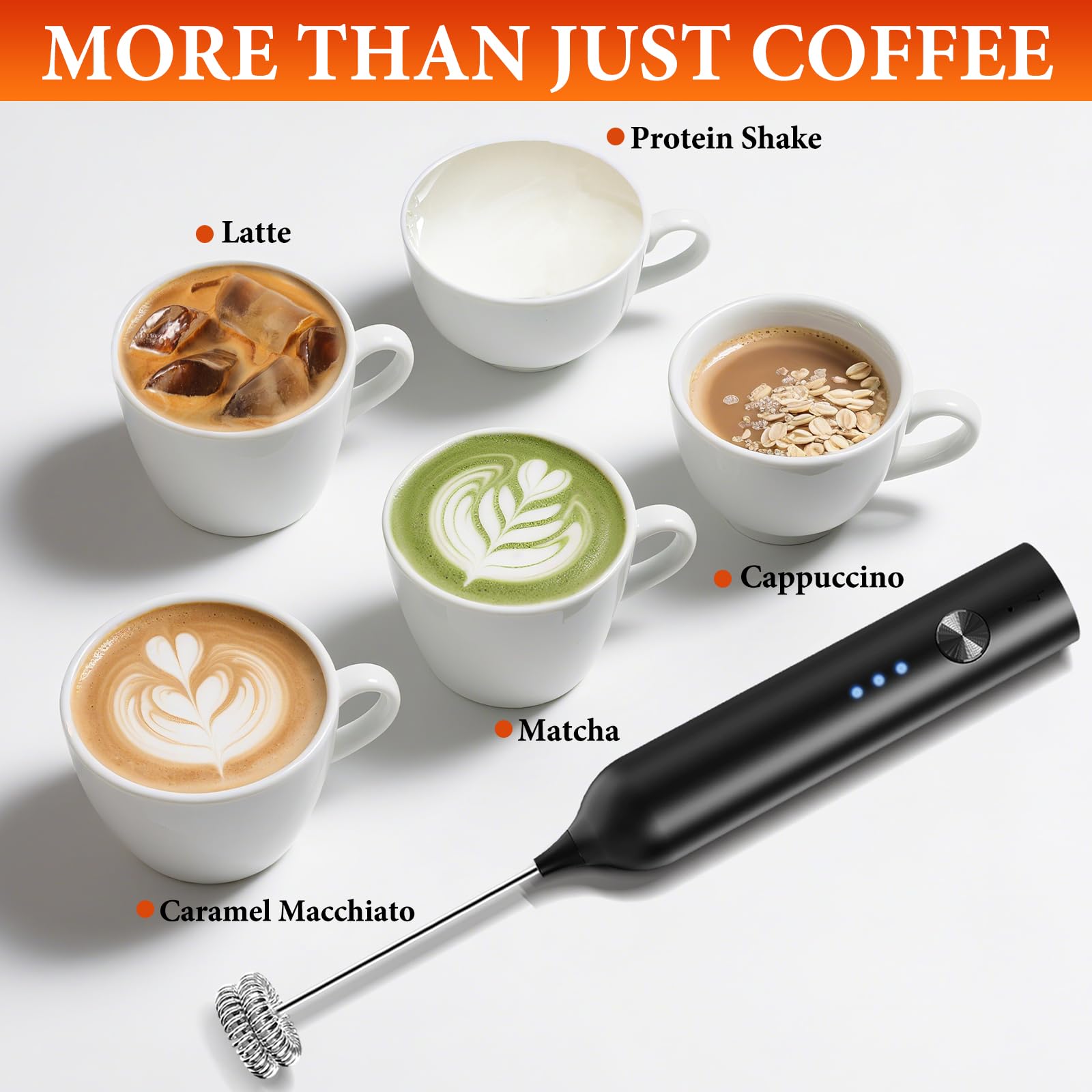 SmartTrends Milk Frother USB-rechargeable for cordless convenience.