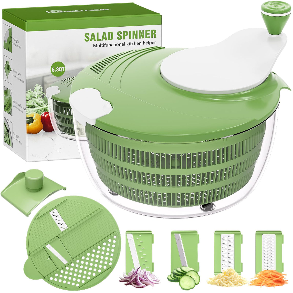SmartTrends salad spinner in green bowl, ready to rinse and dry fresh lettuce.