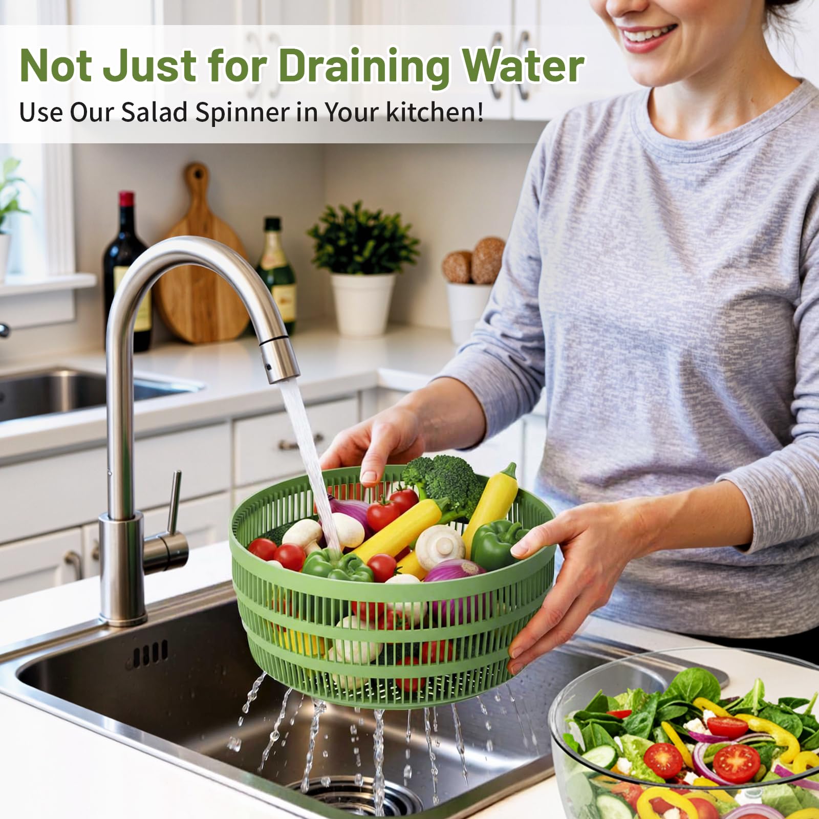 Stackable SmartTrends design saves cabinet space when storing the spinner.