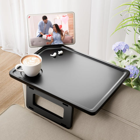 Smatdecis couch arm tray table top view shows large surface for drinks and remotes