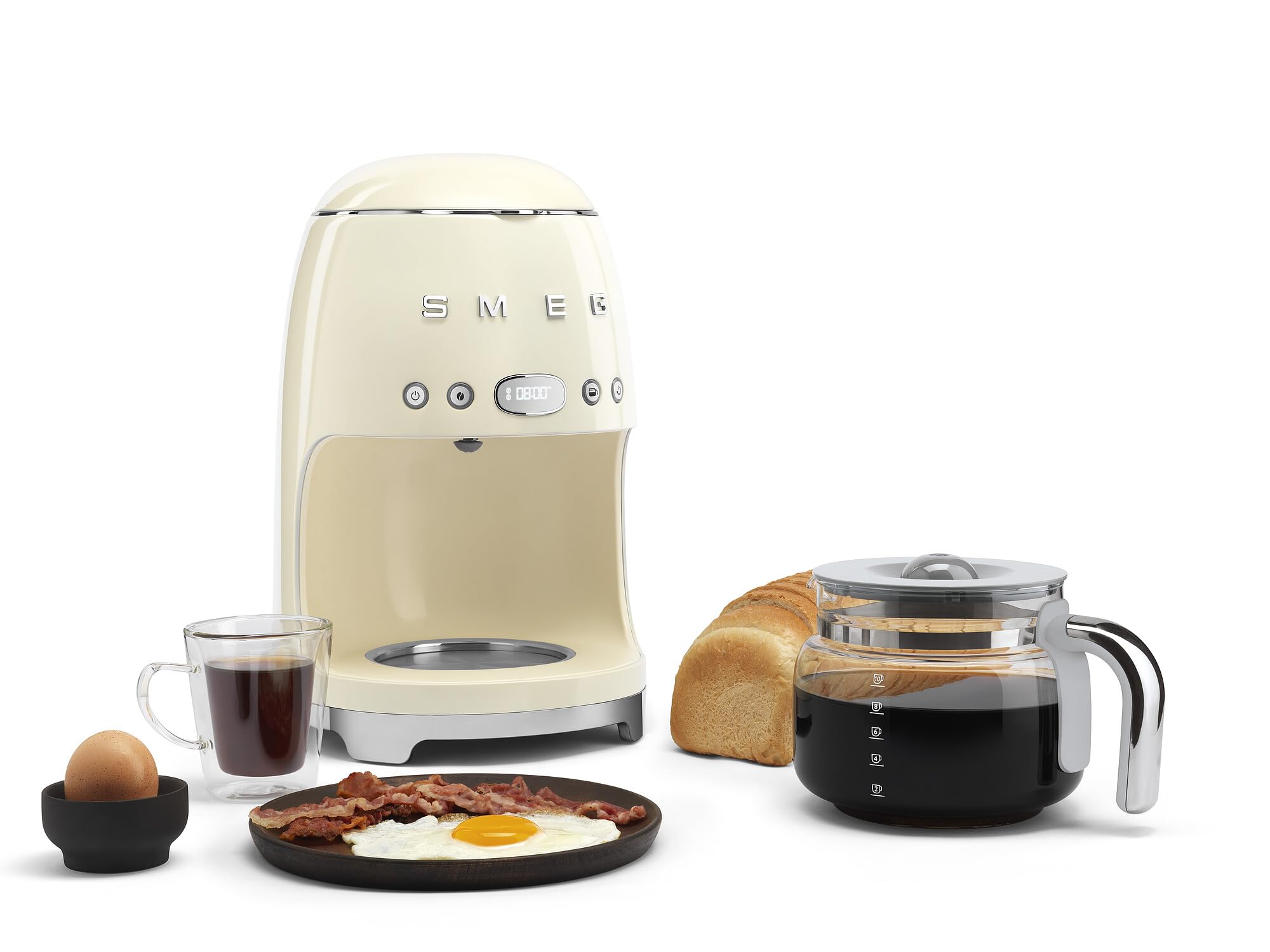 Smeg 50's retro drip coffee machine LED display in cream for easy operation