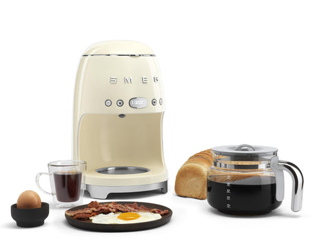 Smeg 50's retro drip coffee machine LED display in cream for easy operation