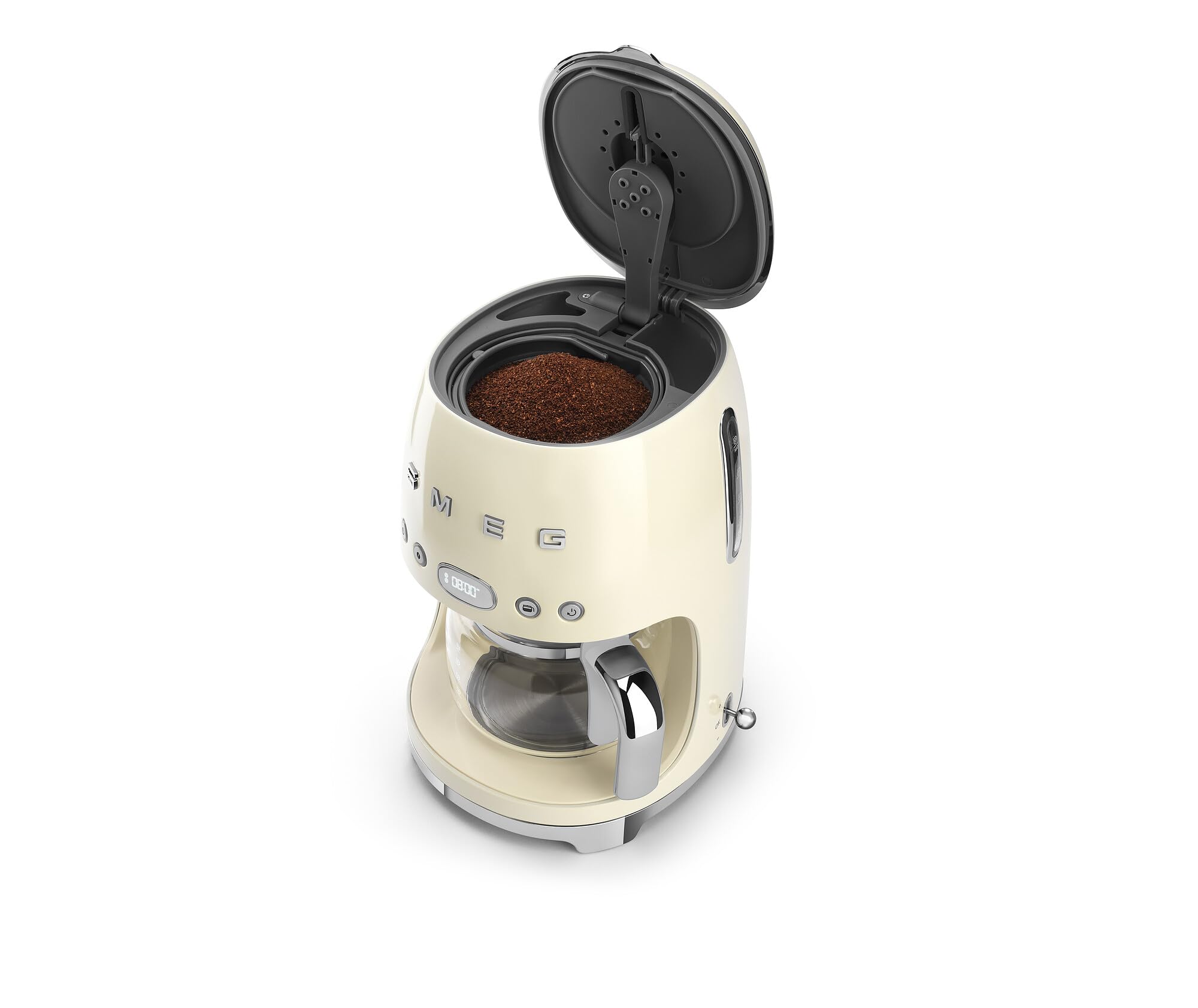 Smeg 50's retro drip coffee machine top view in cream with controls visible