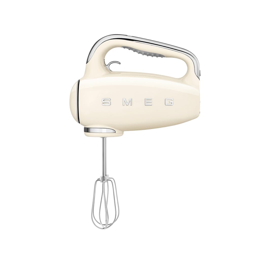 Smeg 50s Retro Hand Mixer with sleek aluminum body for stylish baking