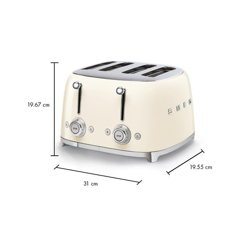 Smeg 50s Style toaster with four large wide slots for varied bread.
