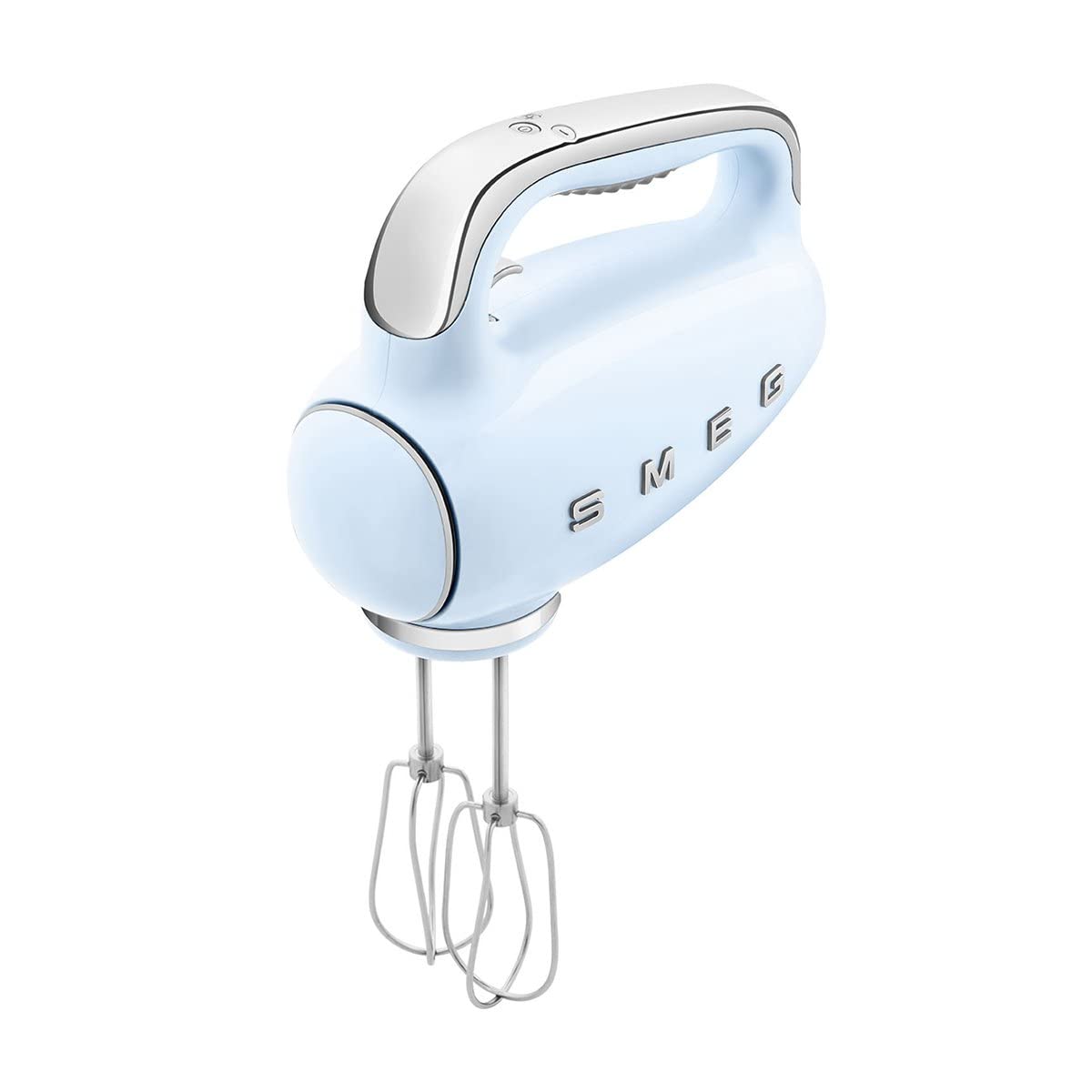 Smeg pastel blue hand mixer with dough hooks for kneading dough smoothly