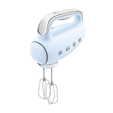 Smeg pastel blue hand mixer with dough hooks for kneading dough smoothly