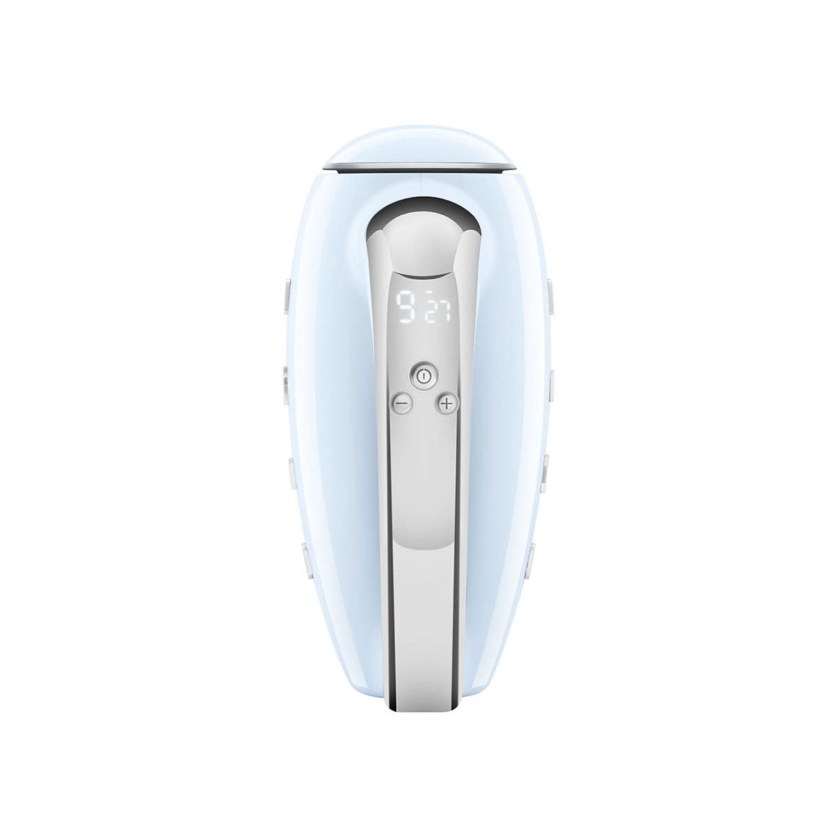 Smeg pastel blue hand mixer LED display showing precise speed control
