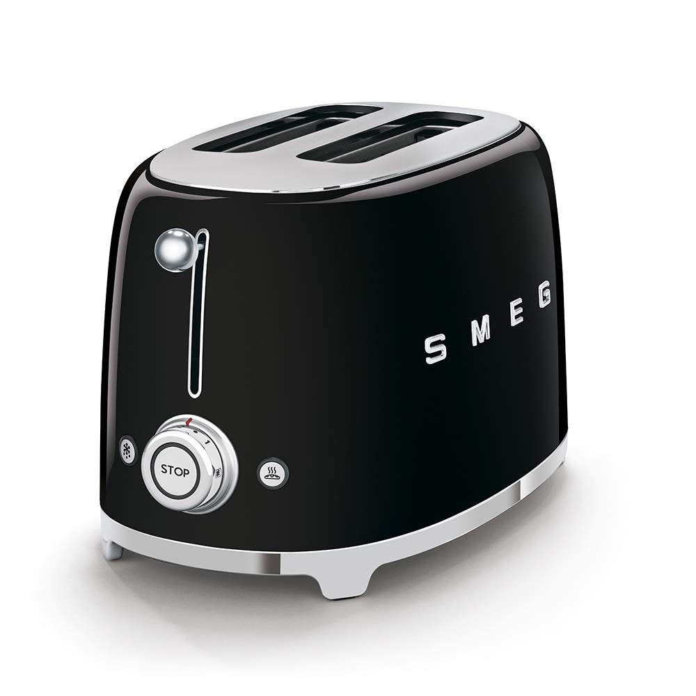 Smeg TSF01 toaster front view with retro styling and space-saving countertop presence.