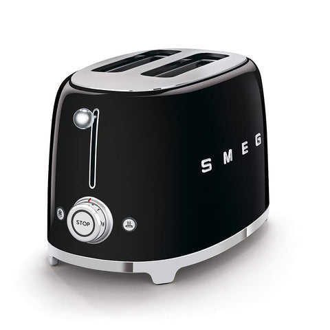 Smeg TSF01 toaster front view with retro styling and space-saving countertop presence.
