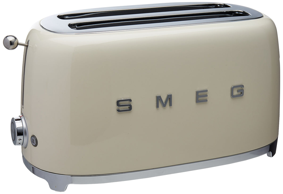 Smeg TSF02 cream toaster front view with retro styling.