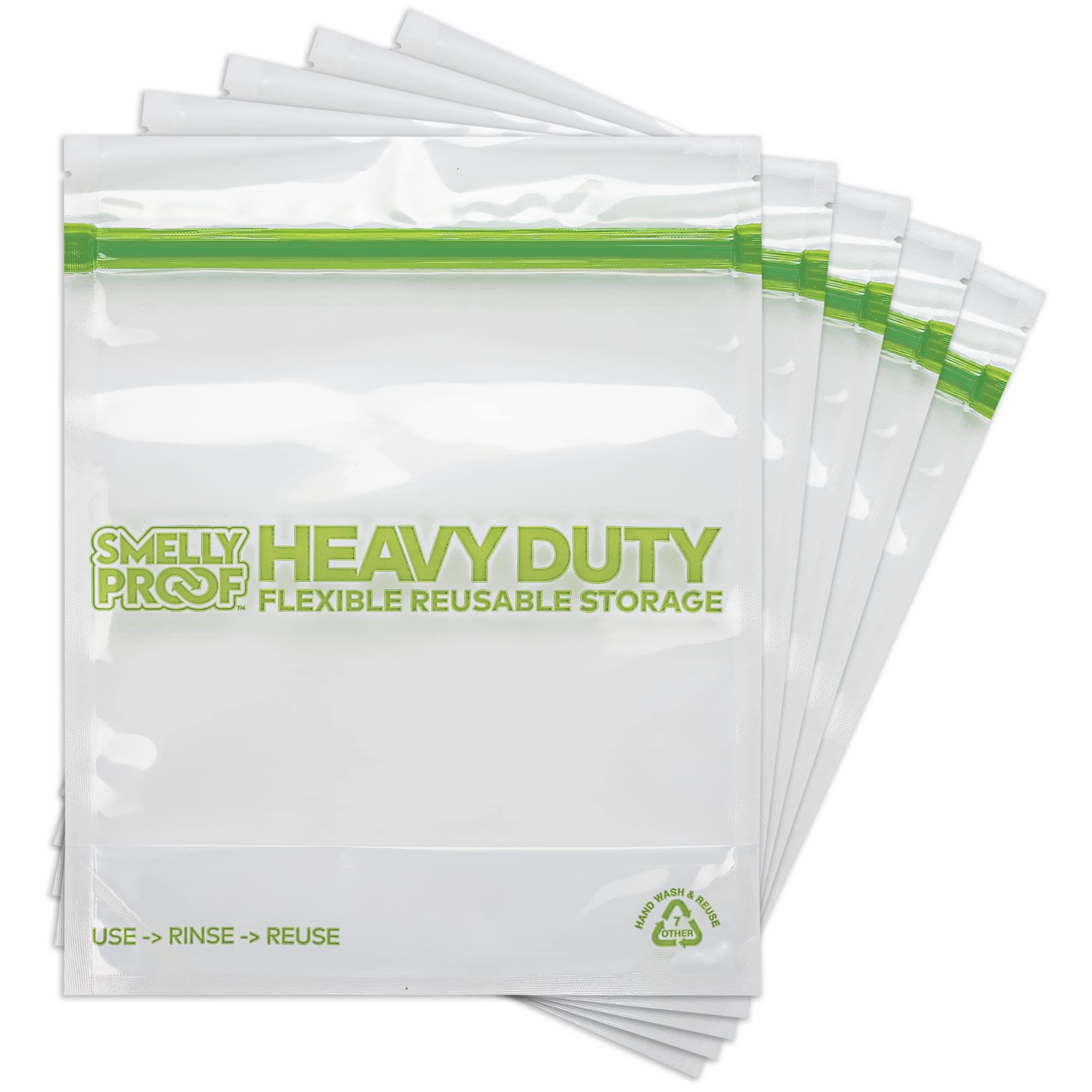 Smelly Proof heavy-duty stand-up bags demonstrating easy filling and organization.