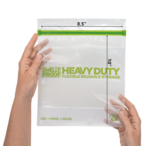 Smelly Proof reusable freezer bags triple-zip closeup for airtight storage.