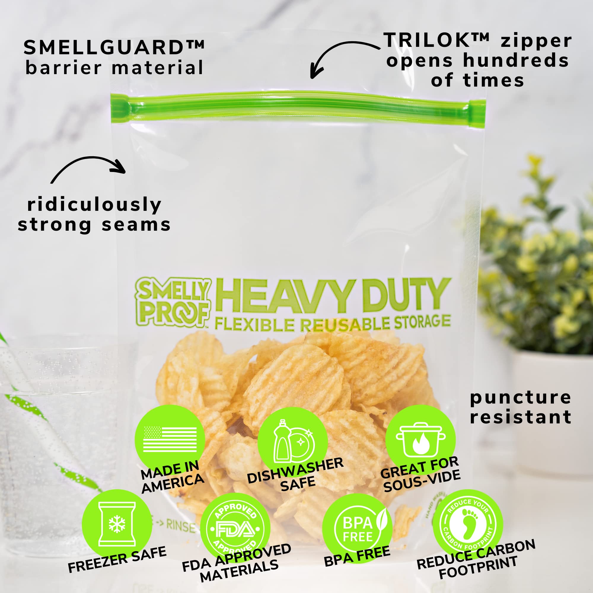 Smelly Proof USA-made bags highlighting recyclable exterior and eco-conscious design.