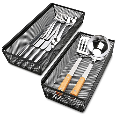 Smgmg 2-pack silverware drawer organizer keeps flatware neatly organized in a roomy drawer.