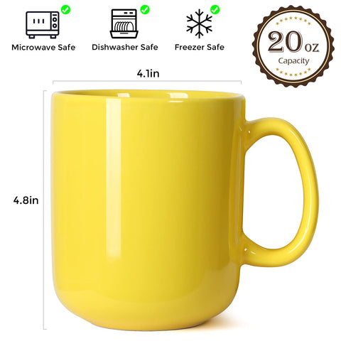 Smilatte 20 oz yellow mug safe for dishwasher and microwave.